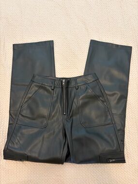 Fashion Nova Black Faux Leather Cargo Pants with Front Zip